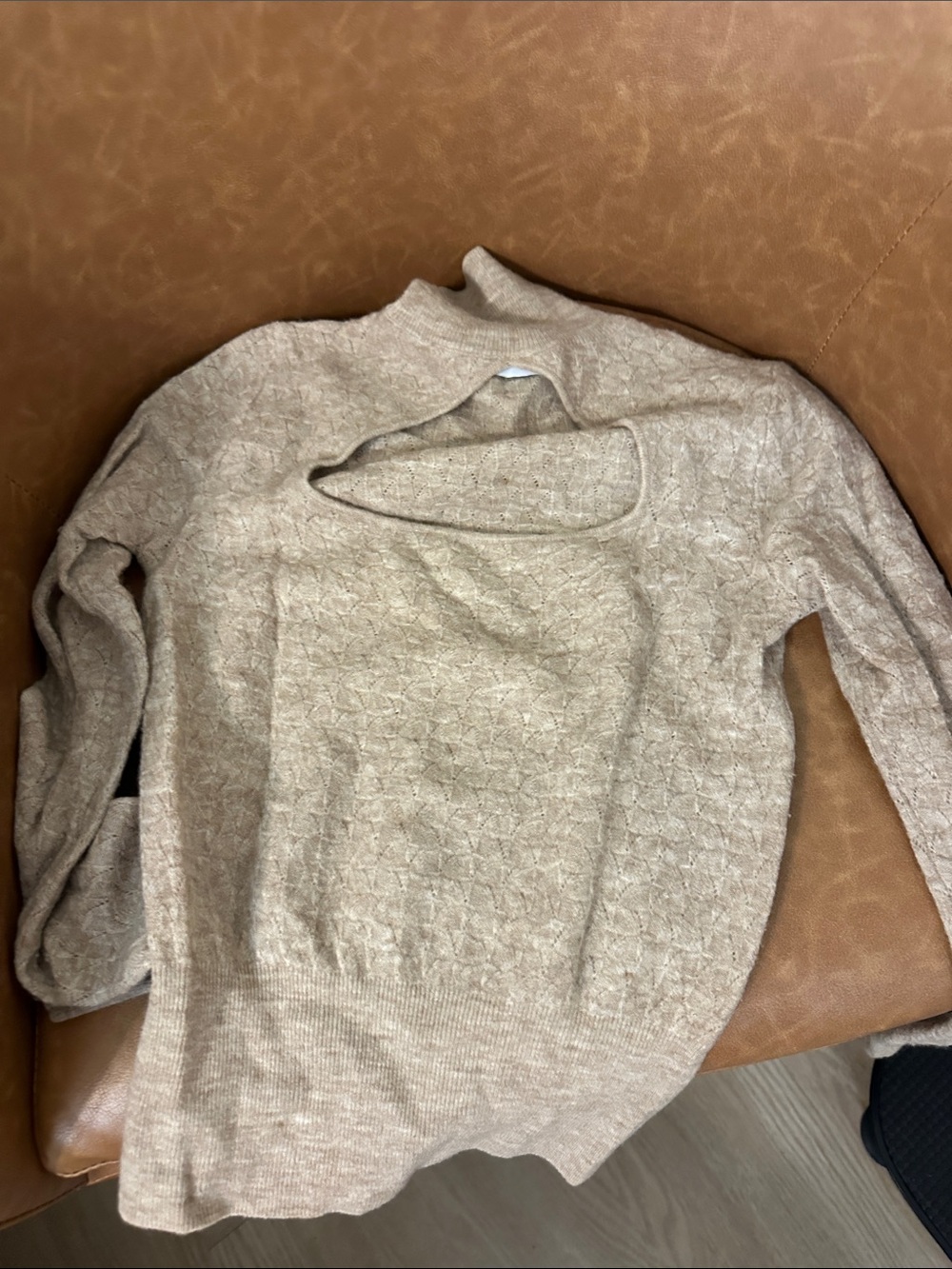 Zara Beige Cutout Knit Sweater